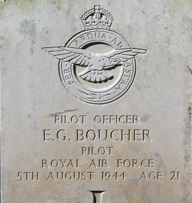 RAF badge and inscription on George Boucher’s headstone.
