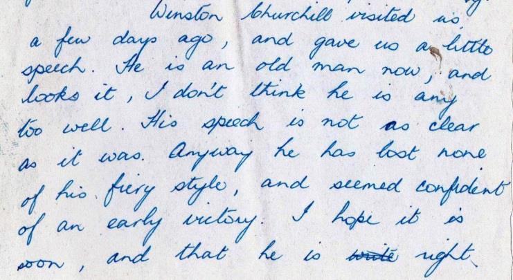 Excerpt of George’s handwritten letter home in blue ink.