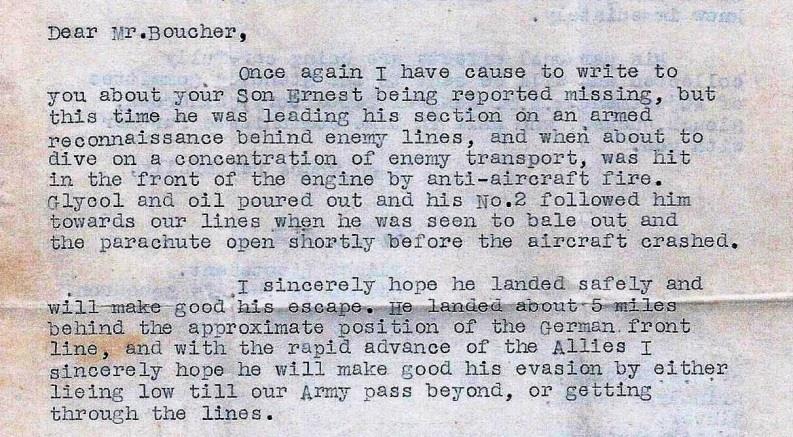 Typewritten letter from Grantham describing George’s bailout and hoping he would escape.